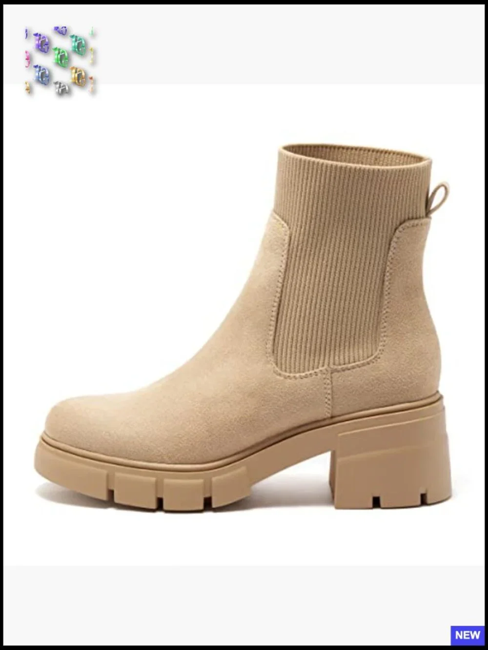 Chunky Block Heel Platform Lug Sole Ankle Booties Elastic Chelsea Boots